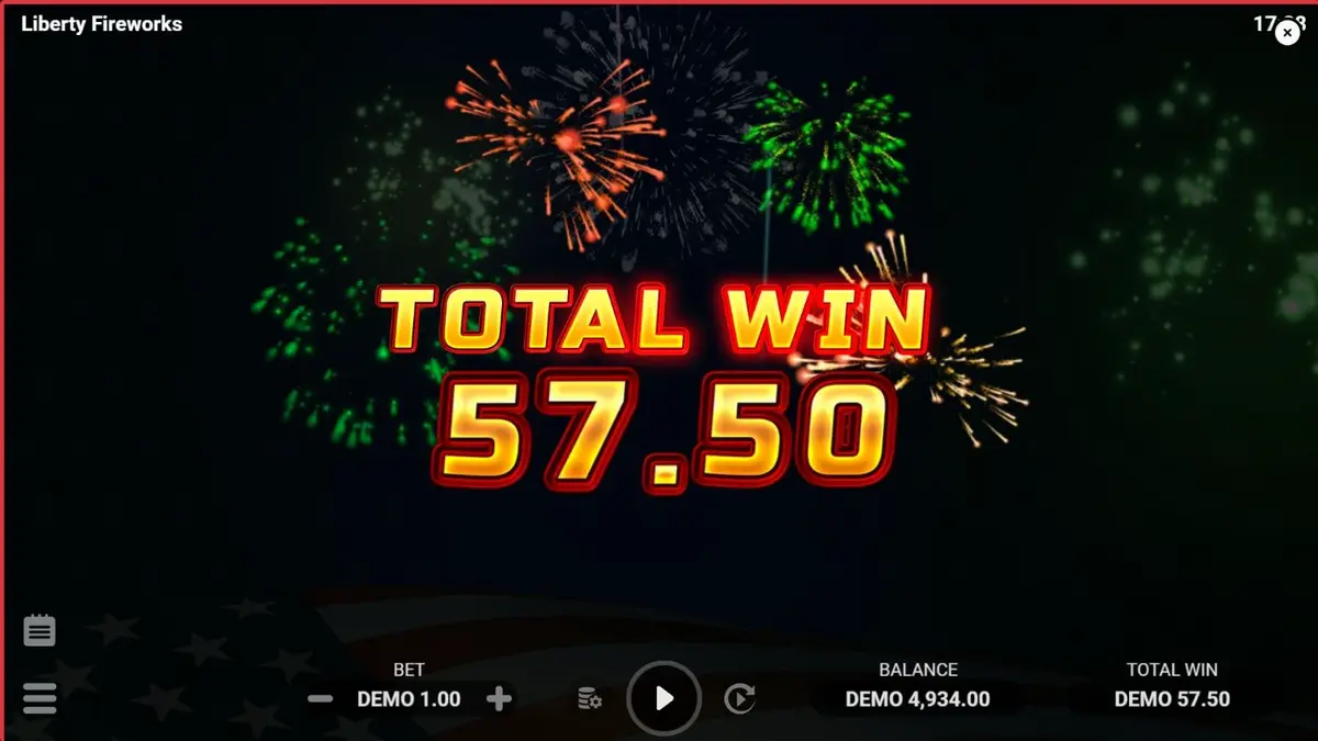 Makulay na visual ng Liberty Fireworks 3 Pots slot na may temang pagdiriwang at mga paputok