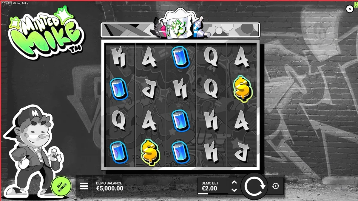 Isang makulay na graffiti-themed slot machine na may neon na disenyo at urban na background.
