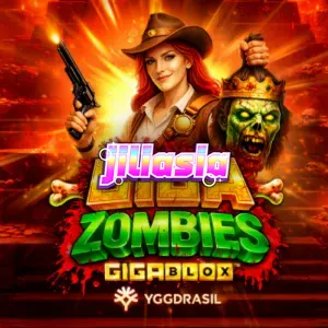 Isang visual na representasyon ng Giga Zombies GigaBlox slot na nagpapakita ng mga oversized na simbolo sa isang madilim na Aztec jungle setting.